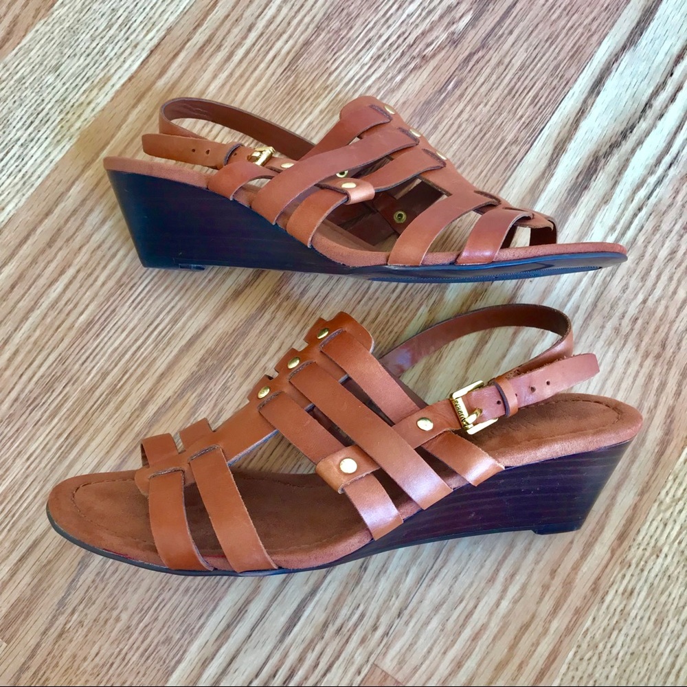 NEW Ralph Lauren Lucetta Wedge Leather Sandals 6